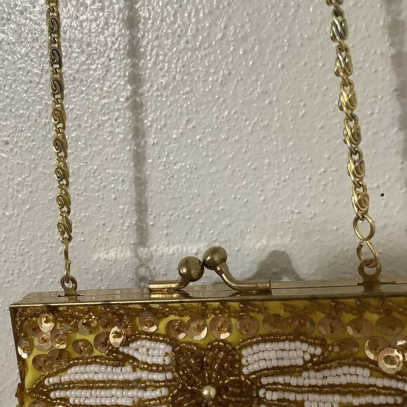 Vintage Y2K Gold Beaded Sequin Fairy 20s Art Deco Flapper Style Crossbody Bag - Picture 8 of 10
